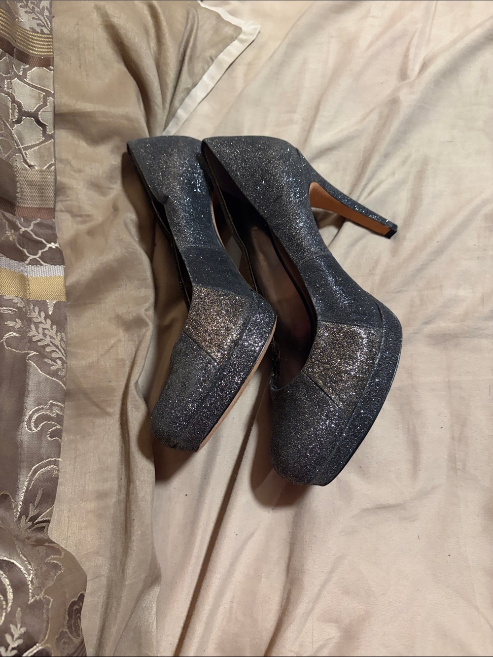 ANTONIO MELANI Black Glitter Platform Pumps